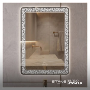 ESPEJO LED TACTIL CON SENSOR DE MVM ATOM C/ RELOJ Y ANTIAMPAÑE 80X60CM STONE