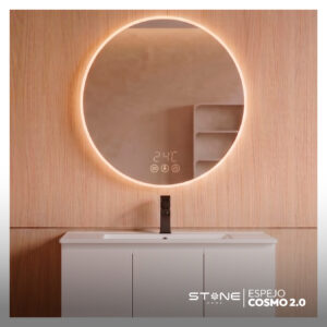 ESPEJO LED TACTIL CON SENSOR DE MVM COSMO C/ RELOJ Y ANTIAMPAÑE 60X60CM STONE