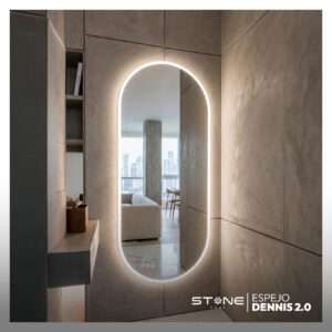 ESPEJO CUERPO COMPLETO LED TACTIL CON SENSOR DE MVM DENNIS C/ RELOJ Y ANTIAMPAÑE 130X50CM STONE