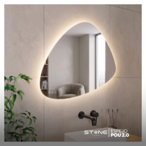 ESPEJO LED TACTIL CON SENSOR DE MVM POU C/ RELOJ Y ANTIAMPAÑE 100X70CM STONE