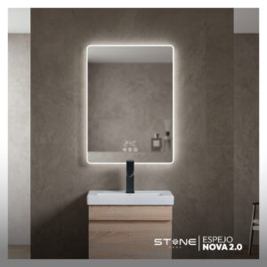 ESPEJO LED TACTIL CON SENSOR DE MVM NOVA C/ RELOJ Y ANTIAMPAÑE 70X50CM STONE