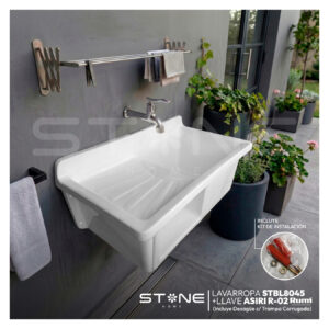 COMBO LAVARROPAS DE FIBRA DE VIDRIO STBL8045 + LLAVE ASIRI R-02 RUMI + DESAGÜE C/TRAMPA CORRUGADA *KIT DE INSTALACIÓN STONE