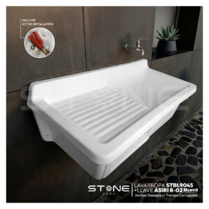COMBO LAVARROPAS DE FIBRA DE VIDRIO STBL9045 + LLAVE ASIRI R-02 RUMI + DESAGÜE C/TRAMPA CORRUGADA *KIT DE INSTALACIÓN STONE