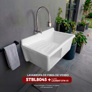 COMBO LAVARROPAS DE FIBRA DE VIDRIO STBL8045 + LLAVE LAURENT STW-01 STONE + DESAGÜE C/TRAMPA CORRUGADA *KIT DE INSTALACIÓN STONE