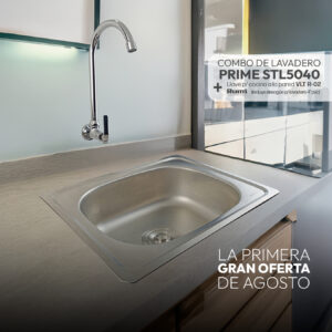 COMBO DE LAVADERO PRIME STL5040 + LLAVE P/COCINA A LA PARED VLT R-02 RUMI + DESAGUE PARA LAVADERO 4" PVC STONE