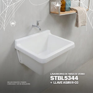 COMBO LAVARROPAS DE FIBRA DE VIDRIO STBL5344 + LLAVE ASIRI R-03 RUMI + DESAGÜE C/TRAMPA CORRUGADA *KIT DE INSTALACIÓN STONE