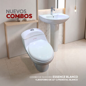 COMBO DE INODORO ESSENCE BLANCO + LAVATORIO DE 22" C/PEDESTAL BLANCO STONE