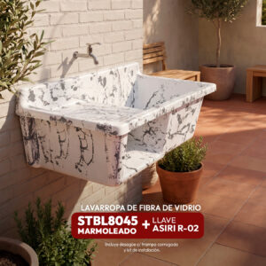 COMBO LAVARROPAS DE FIBRA DE VIDRIO STBL8045 MARMOLEADO + LLAVE ASIRI R-02 RUMI + DESAGÜE C/TRAMPA CORRUGADA *KIT DE INSTALACIÓN STONE