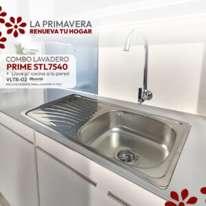 COMBO DE LAVADERO DE ACERO PRIME STL7540 + VLT R-02 RUMI + DESAGUE PARA LAVADERO 4" PVC STONE