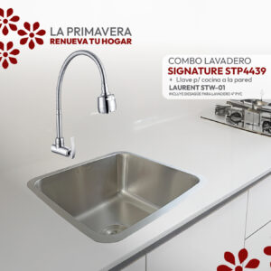 COMBO DE LAVADERO SIGNATURE STP4439 + LLAVE P/COCINA A LA PARED LAURENT STW-01 + DESAGUE PARA LAVADERO 4" PVC STONE