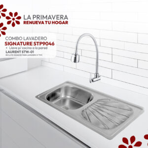 COMBO DE LAVADERO SIGNATURE STP9046 + LLAVE P/COCINA A LA PARED LAURENT STW-01 + DESAGUE PARA LAVADERO 4" PVC STONE