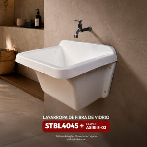 COMBO LAVARROPAS DE FIBRA DE VIDRIO STBL4045 + LLAVE ASIRI R-03 RUMI + DESAGÜE C/TRAMPA CORRUGADA *KIT DE INSTALACIÓN STONE