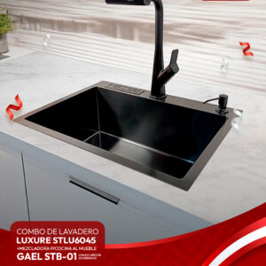 COMBO DE LAVADERO LUXURE STLU6045 + MEZCLADORA P/COCINA AL MUEBLE GAEL STB-01 CON ESCURRIDOR(EXONERADO) STONE
