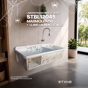 COMBO LAVARROPAS DE FIBRA DE VIDRIO STBL12045 MARMOLEADO +  LLAVE LAURENT STW-03 + DESAGÜE C/TRAMPA CORRUGADA *KIT DE INSTALACIÓN STONE