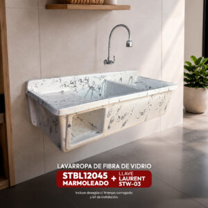 COMBO LAVARROPAS DE FIBRA DE VIDRIO STBL12045 MARMOLEADO + LLAVE LAURENT STW-03 + DESAGÜE C/TRAMPA CORRUGADA *KIT DE INSTALACIÓN STONE