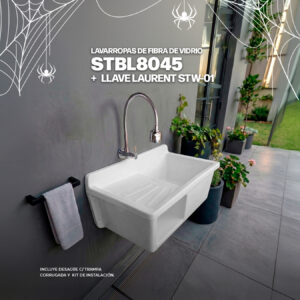 COMBO LAVARROPAS DE FIBRA DE VIDRIO STBL8045 + LLAVE LAURENT STW-01 STONE + DESAGÜE C/TRAMPA CORRUGADA *KIT DE INSTALACIÓN STONE