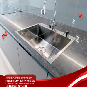 COMBO DE LAVADERO PREMIUM STPR6045 + LLAVE/MEZCLADORA P/COCINA AL MUEBLE LOUISE ST-01 CON ESCURRIDOR(EXONERADO) STONE