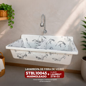 COMBO LAVARROPAS DE FIBRA DE VIDRIO STBL10045 MARMOLEADO + LLAVE LAURENT STW-03 + DESAGÜE C/TRAMPA CORRUGADA *KIT DE INSTALACIÓN STONE