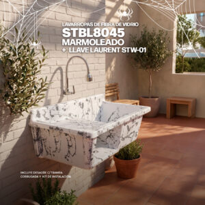 COMBO LAVARROPAS DE FIBRA DE VIDRIO STBL8045 MARMOLEADO + LLAVE LAURENT STW-01 STONE + DESAGÜE C/TRAMPA CORRUGADA *KIT DE INSTALACIÓN STONE