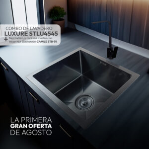 COMBO DE LAVADERO LUXURE STLU4545 + MEZCLADORA P/COCINA AL MUEBLE CAMILE STB-01 CON ESCURRIDOR(EXONERADO) STONE