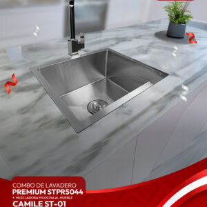 COMBO DE LAVADERO PREMIUM STPR5044 + MEZCLADORA P/COCINA AL MUEBLE CAMILE ST-01 CON ESCURRIDOR(EXONERADO) STONE