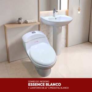 COMBO DE INODORO ESSENCE BLANCO + LAVATORIO DE 22" C/PEDESTAL BLANCO STONE