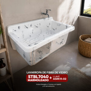 COMBO LAVARROPAS DE FIBRA DE VIDRIO STBL7040 MARMOLEADO + LLAVE ASIRI R-02 RUMI + DESAGÜE C/TRAMPA CORRUGADA *KIT DE INSTALACIÓN STONE