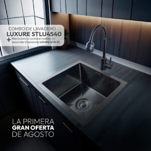 COMBO DE LAVADERO LUXURE STLU4540 + MEZCLADORA P/COCINA AL MUEBLE LOUISE STB-01 CON ESCURRIDOR(EXONERADO) STONE