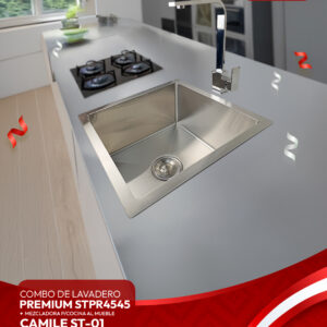 COMBO DE LAVADERO PREMIUM STPR4545 + MEZCLADORA P/COCINA AL MUEBLE CAMILE ST-01 CON ESCURRIDOR(EXONERADO) STONE