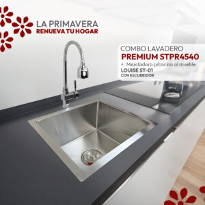COMBO DE LAVADERO PREMIUM STPR4540 + MEZCLADORA P/COCINA AL MUEBLE LOUISE ST-01 CON ESCURRIDOR(EXONERADO) STONE
