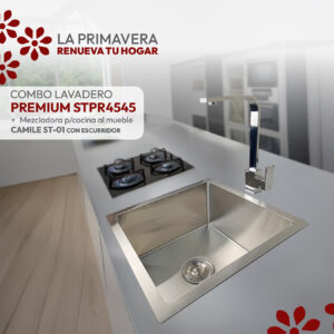 COMBO DE LAVADERO PREMIUM STPR4545 + MEZCLADORA P/COCINA AL MUEBLE CAMILE ST-01 CON ESCURRIDOR(EXONERADO) STONE