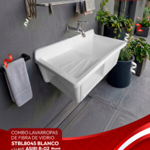 COMBO LAVARROPAS DE FIBRA DE VIDRIO STBL8045 + LLAVE ASIRI R-02 RUMI + DESAGÜE C/TRAMPA CORRUGADA *KIT DE INSTALACIÓN STONE