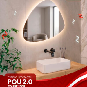 ESPEJO LED TACTIL CON SENSOR DE MVM POU C/ RELOJ Y ANTIAMPAÑE 100X70CM STONE