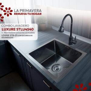 COMBO DE LAVADERO LUXURE STLU4540 + MEZCLADORA P/COCINA AL MUEBLE LOUISE STB-01 CON ESCURRIDOR(EXONERADO) STONE