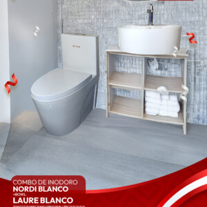 COMBO DE INODORO NORDI BLANCO + BOWL LAURE BLANCO + DESAGUE POP UP GRANDE CROMADO S/REBOSE P/BOWL CUERPO 10CM COLA 18 CM *INCLUYE TUBO DE ABASTO DE VINIL REFORZADO F1/2*M1/2 BRONCE STONE*