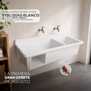 COMBO LAVARROPAS DE FIBRA DE VIDRIO STBL12045 + 2 LLAVES ASIRI R-02 RUMI + DESAGÜE C/TRAMPA CORRUGADA DE DOBLE POZA *KIT DE INSTALACIÓN STONE