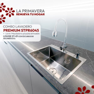 COMBO DE LAVADERO PREMIUM STPR6045 + LLAVE/MEZCLADORA P/COCINA AL MUEBLE LOUISE ST-01 CON ESCURRIDOR(EXONERADO) STONE