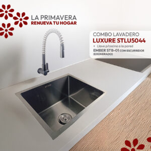COMBO DE LAVADERO LUXURE STLU5044 + LLAVE P/COCINA A LA PARED EMBER STB-01 CON ESCURRIDOR(EXONERADO) STONE