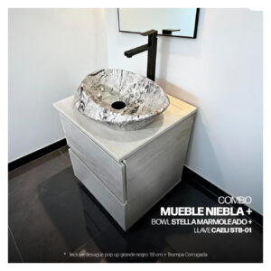 COMBO MUEBLE NIEBLA + BOWL STELLA MARMOLEADO+ LLAVE CAELI STB-01 + DESAGUE POP UP GRANDE CROMADO S/REBOSE + TRAMPA CORRUGADA UNIVERSAL PVC STONE (OFERTA)