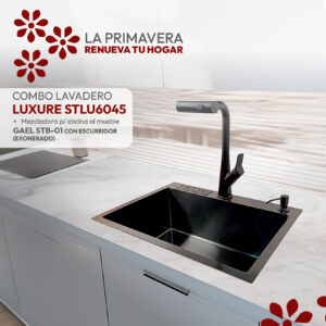COMBO DE LAVADERO LUXURE STLU6045 + MEZCLADORA P/COCINA AL MUEBLE GAEL STB-01 CON ESCURRIDOR(EXONERADO) STONE