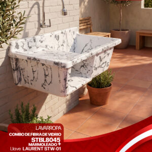 COMBO LAVARROPAS DE FIBRA DE VIDRIO STBL8045 MARMOLEADO + LLAVE LAURENT STW-01 STONE + DESAGÜE C/TRAMPA CORRUGADA *KIT DE INSTALACIÓN STONE