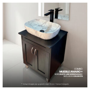 COMBO MUEBLE AMARO + BOWL RUSTIC LINE MARMOLEADO + MEZCLADORA COLLEN STB + DESAGUE POP UP NEGRO S/REBOSE + TRAMPA CORRUGADA UNIVERSAL PVC STONE