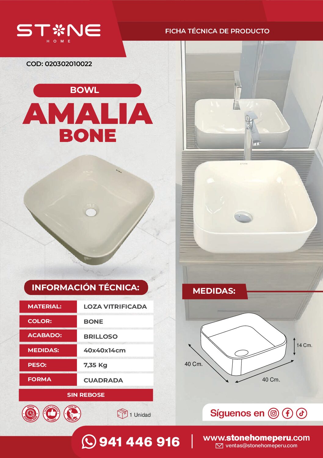 COMBO MUEBLE GALES + BOWL AMALIA BONE + MEZCLADORA P/BOWL CAROLINE STG-01 + DESAGUE POP UP GRANDE DORADO S/REBOSE + TRAMPA CORRUGADA UNIVERSAL PVC STONE - Imagen 7