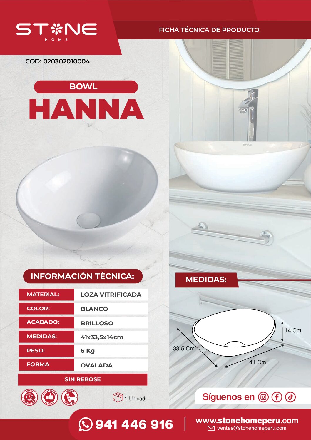 COMBO MUEBLE DUNA + BOWL HANNA BLANCO + LLAVE LIA ST-01 + DESAGUE POP UP GRANDE CROMADO S/REBOSE + TRAMPA CORRUGADA UNIVERSAL PVC STONE (OFERTA) - Imagen 5