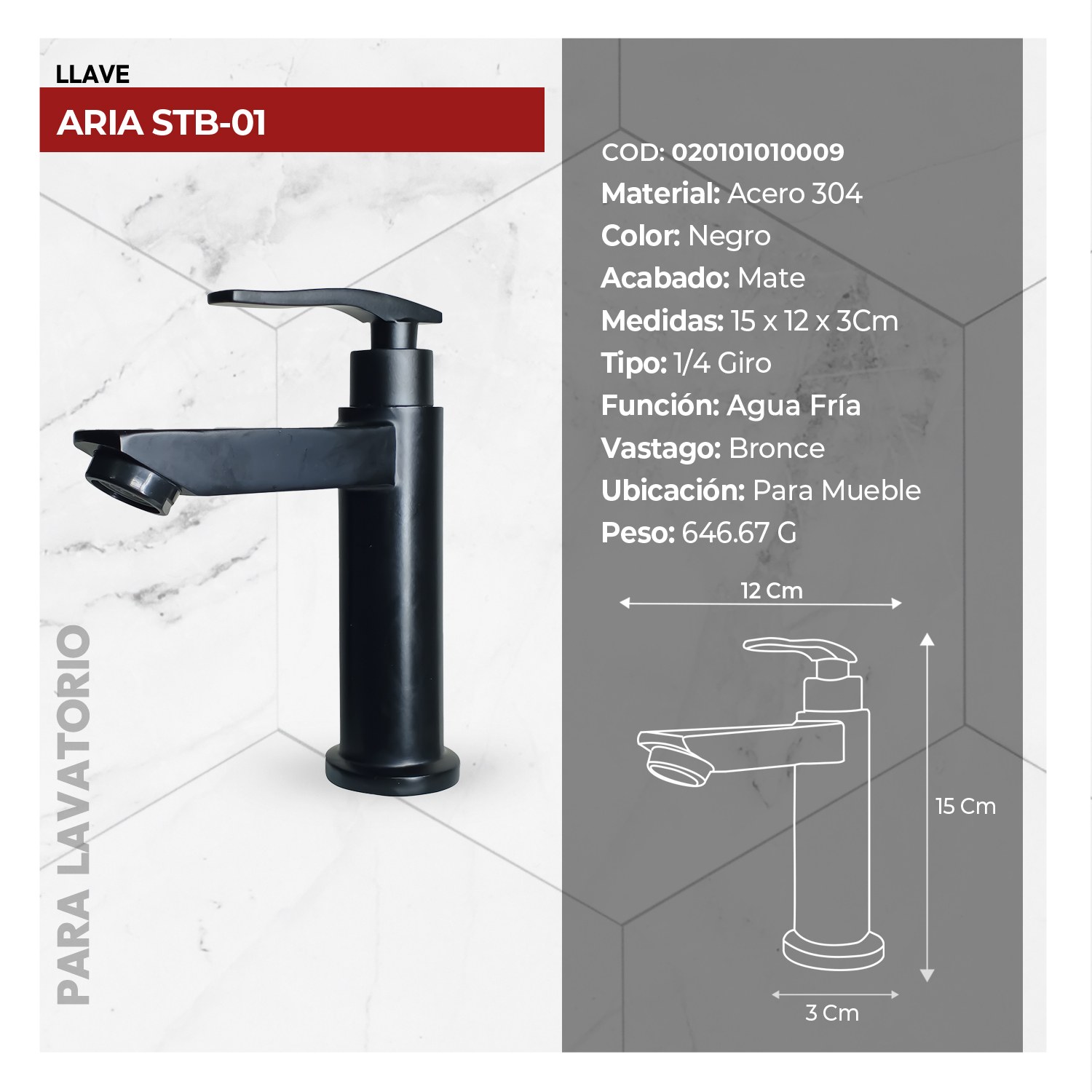COMBO MUEBLE NOGAL + BOWL KRISTIN BLANCO + ARIA STB+ DESAGUE POP UP GRANDE NEGRO S/REBOSE + TRAMPA CORRUGADA UNIVERSAL PVC STONE (OFERTA) - Imagen 6