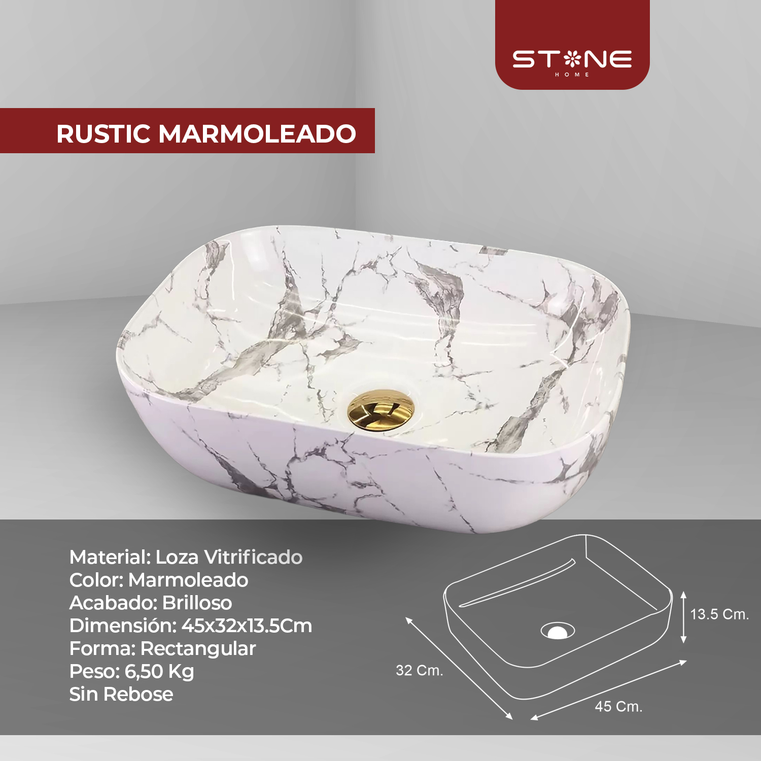 COMBO MUEBLE EVANO + BOWL RUSTIC LINE MARMOLEADO + LLAVE LIA ST-01 CROMADO + DESAGUE POP UP GRANDE CROMADO S/REBOSE + TRAMPA CORRUGADA UNIVERSAL PVC STONE (OFERTA) - Imagen 7