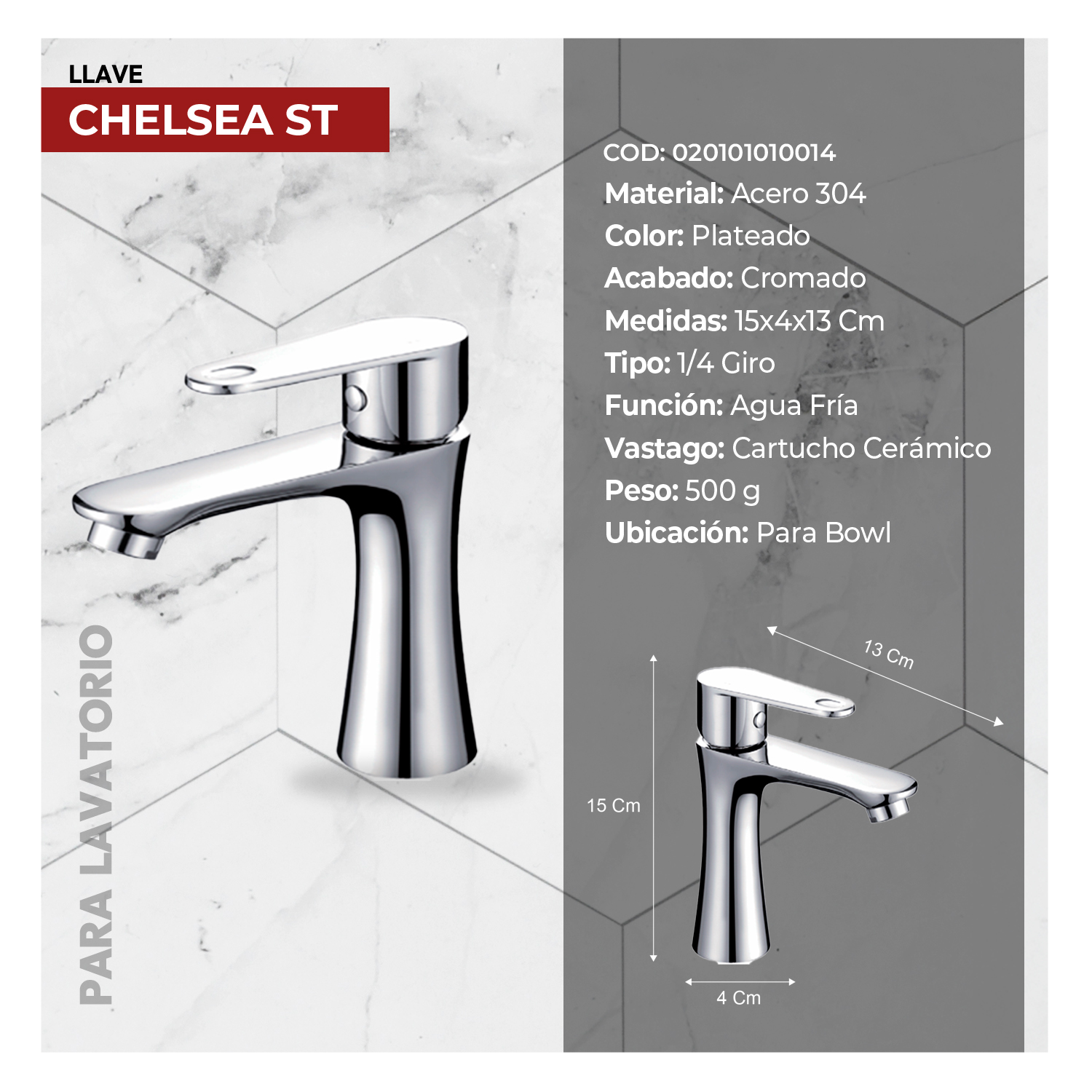 COMBO MUEBLE GALES + BOWL KRISTEN BLANCO + LLAVE P/LAVATORIO CHELSEA ST-01 + DESAGUE POP UP GRANDE CROMADO + TRAMPA CORRUGADA UNIVERSAL PVC STONE - Imagen 6