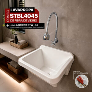 COMBO LAVARROPAS DE FIBRA DE VIDRIO STBL4045 + LLAVE LAURENT STW-04 STONE + DESAGÜE C/TRAMPA CORRUGADA *KIT DE INSTALACIÓN STONE