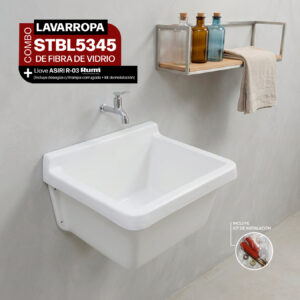 COMBO LAVARROPAS DE FIBRA DE VIDRIO STBL5345 + LLAVE ASIRI R-03 RUMI + DESAGÜE C/TRAMPA CORRUGADA *KIT DE INSTALACIÓN STONE