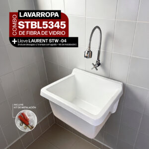 COMBO LAVARROPAS DE FIBRA DE VIDRIO STBL5345 + LLAVE LAURENT STW-04 STONE + DESAGÜE C/TRAMPA CORRUGADA *KIT DE INSTALACIÓN STONE